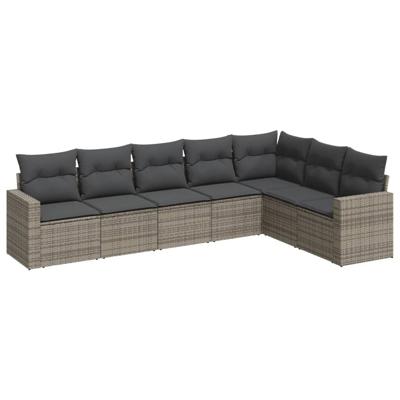 7-delige Loungeset met kussens poly rattan grijs - thumbnail