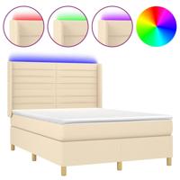Boxspring met matras en LED stof crèmekleurig 140x190 cm - thumbnail