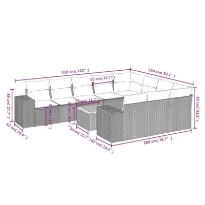 11-delige Loungeset met kussens poly rattan grijs