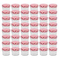 VidaXL Jampotten met wit met rode deksels 48 st 110 ml glas - thumbnail