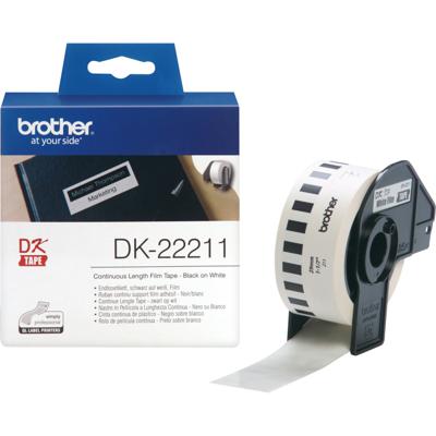 Continu film tape Brother DK22211 29 mm Zwart Zwart/Wit Wit