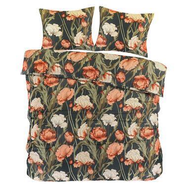 Dekbedovertrek Fleur - zwart/geel - 200x200/220 cm - Leen Bakker