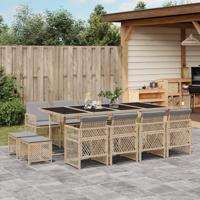 13-delige Tuinset met kussens poly rattan beige - thumbnail