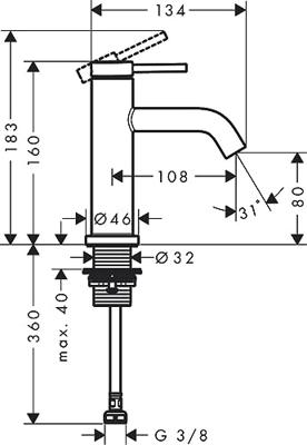 Hansgrohe Tecturis pillar kraan 80 met rechte greep chroom 73313000 - thumbnail