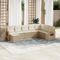 9-delige Loungeset met kussens poly rattan beige - thumbnail