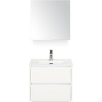 Dante Badmeubelset 60 cm - Wit Hoogglans - Keramische Wastafel Wit Cover met Spiegelkast - thumbnail