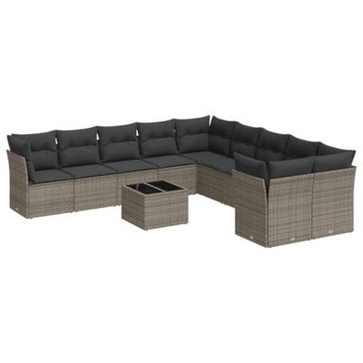 11-delige Loungeset met kussens poly rattan grijs
