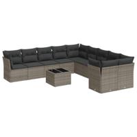 11-delige Loungeset met kussens poly rattan grijs - thumbnail