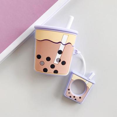 Draadloze oortelefoons schokbestendig parel melk thee siliconen beschermhoes voor Apple AirPods 1/2 (paars)