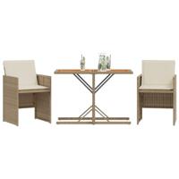 3-delige Bistroset met kussens poly rattan beige - thumbnail