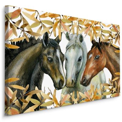 Schilderij - 3 Paarden (print op canvas), multi-gekleurd, 4 maten, wanddecoratie