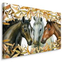 Schilderij - 3 Paarden (print op canvas), multi-gekleurd, 4 maten, wanddecoratie - thumbnail