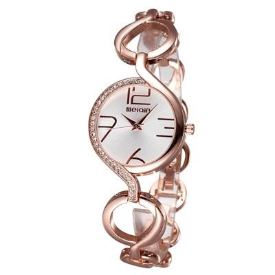 WeiQin vrouwen Fashion holle Chain Bracelet Crystal ingelegd Dial Quartz jurk polshorloge (Rose goud + wit)
