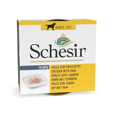 Schesir kip met ham (jelly) natvoer hond (blikjes) 2 trays (20 x 150 g) Schesir kip met ham (jelly) natvoer hond (blikjes) 2 trays (20 x 150 g)