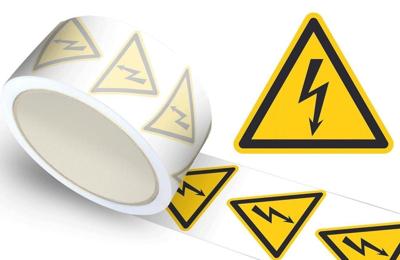 Waarschuwingssticker elektrische spanning, op rol - 100 mm breed - 200 stickers Waarschuwingssticker elektrische spanning, op rol - 100 mm breed - 200 stickers