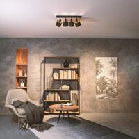 Jimmy LED Plafondspot - 4 spots - Kantelbaar - Draaibaar - Zwart/Goud - E14 fitting - IP20 voor binnen - Textiel spot - thumbnail