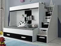 Stapelbed PAREO 90x200 cm wit/hoogglans zwart met trap aan de rechterzijde - thumbnail