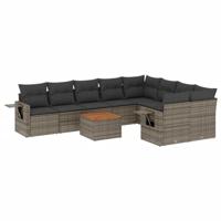 10-delige Loungeset met kussens poly rattan grijs - thumbnail