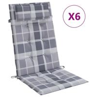 Stoelkussens 6 st hoge rug ruitpatroon oxford stof grijs - thumbnail
