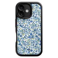 iPhone 16 zwarte case - Vintage blue floral - thumbnail