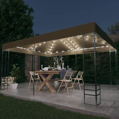 Prieel met LED-lichtslinger 3x4 m taupe