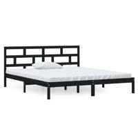 Bedframe massief hout zwart 135x190 cm - thumbnail