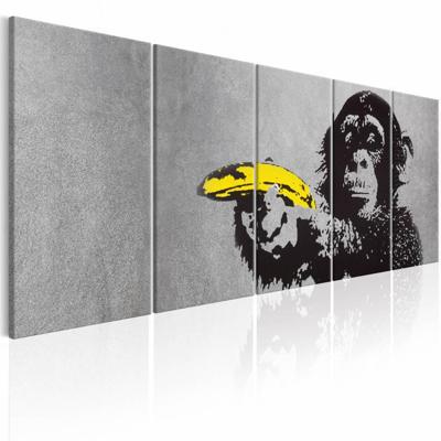 Schilderij - Aap en Banaan - Banksy , 5 luik