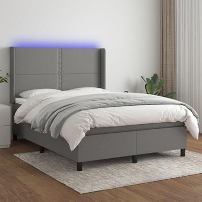 Boxspring met matras en LED stof donkergrijs 140x190 cm