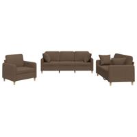 3-delige Loungeset met kussens stof bruin - thumbnail