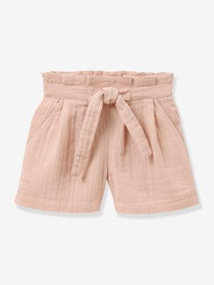 Meisjesshort met ceintuur in de taille lichtroze
