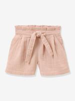 Meisjesshort met ceintuur in de taille lichtroze - thumbnail