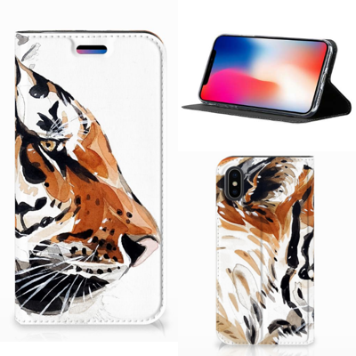Bookcase Apple iPhone X | Xs Watercolor Tiger Bookcase Apple iPhone X | Xs Watercolor Tiger