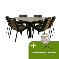 Tuintafel Triangel met 6 Leather antraciet stoelen - thumbnail