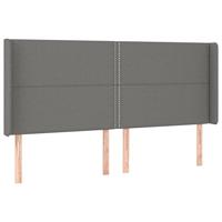 Hoofdbord met randen 203x16x118/128 cm stof donkergrijs - thumbnail