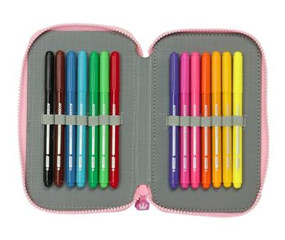 Dubbele etui Glow Lab Sweet home Roze 12.5 x 19.5 x 4 cm (28 Onderdelen)