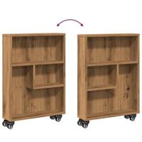 Opbergtrolley smal 48x13x68 cm bewerkt hout artisanaal eiken - thumbnail