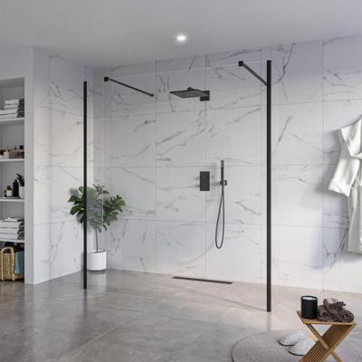 Fortifura Galeria Vrijstaande Inloopdouche - 180x200cm - Helder - antikalk - 8mm veiligheidsglas - 2 zijwanden 30cm - wandsteunen en hoekprofielen - Zwart mat SW927767 2x/SW797920/SW797909 2x/SW358025 2x