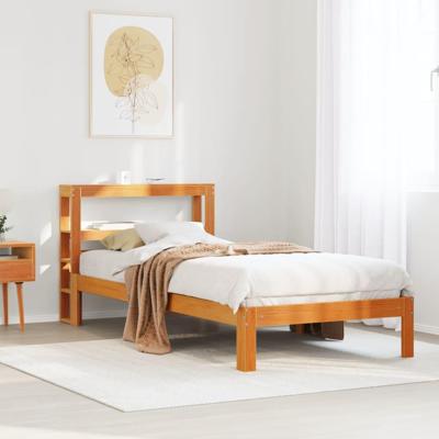 Bedframe zonder matras massief grenenhout wasbruin 75x190 cm