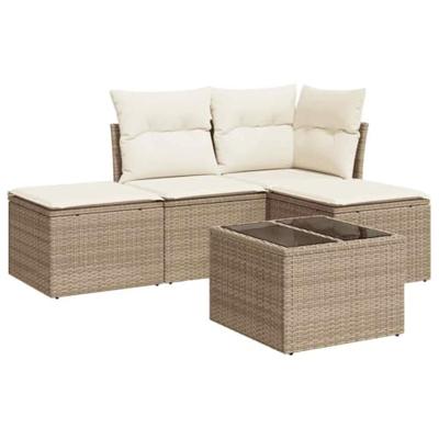 5-delige Loungeset met kussens poly rattan beige