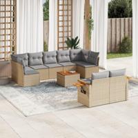 10-delige Loungeset met kussens poly rattan beige - thumbnail