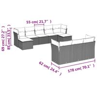 11-delige Loungeset met kussens poly rattan grijs - thumbnail