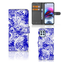 Telefoonhoesje met Naam Motorola Moto G100 Angel Skull Blauw - thumbnail