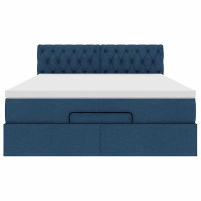 Ottoman bed met matras en LED's 140x200cm stof blauw