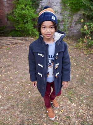 Dufflejas voor jongens van wollen stof met sherpavoering gemêleerd grijs