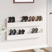 VidaXL Wandschoenenrekken 2 st 110x9x23 cm massief grenenhout wit - thumbnail