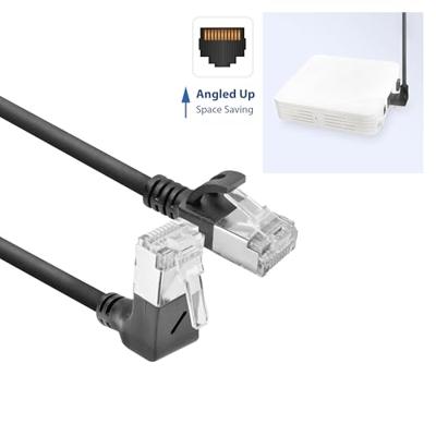 ACT Zwarte 1.5 meter U/FTP CAT6A LSZH Slimline patchkabel met RJ45 connectoren recht naar 90° haaks - thumbnail