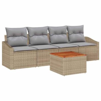 Tuinbankenset met kussen 5 pcs Beige poly rattan