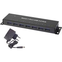 Renkforce RF-3955359 USB 3.2 Gen 1-hub 7 poorten Voor wandmontage, Met metalen behuizing Zwart - thumbnail