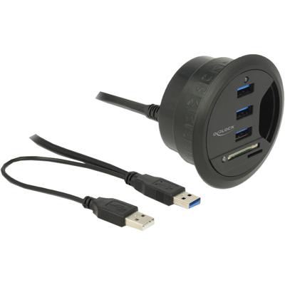 DeLOCK In-Desk Hub 3 Port USB 3.0 + 2 Slot SD Card Reader kaartlezer