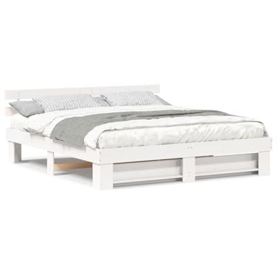 Bedframe met hoofdeinde Wit 200 x 200 cm Massief grenenhout Bedframe met hoofdeinde Wit 200 x 200 cm Massief grenenhout